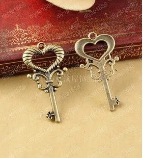 

(A3397) Free shipping Jewelry wholesale 20*40mm LOVE Key Pendant Necklace Vintage Antique Bronze Plated Key Charms