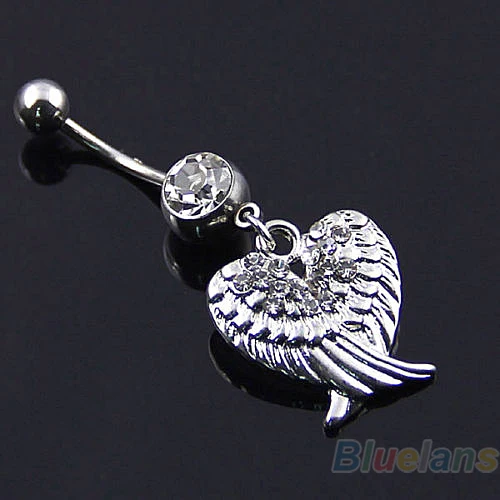 Хит продаж стальные стразы двойные крылья подвеска шарик кольцо для пупка пупок