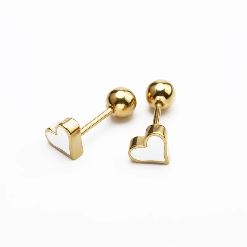5mm gold white 1 пара маленькие серьги-гвоздики в форме сердца Pendientes Brincos масло из нержавеющей стали капельная спираль 0,8 мм пирсинг для тела ювелирные изделия для женщин - Окраска металла: 5mm gold white