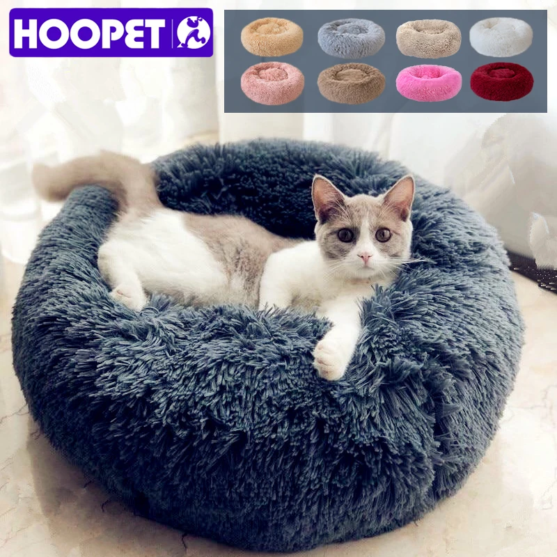 HOOPET длинная плюшевая кровать для домашних животных, круглая собачья Конура, зимний теплый спальный мешок, подушка для щенка, коврик, корзина, кровать, домик для собак