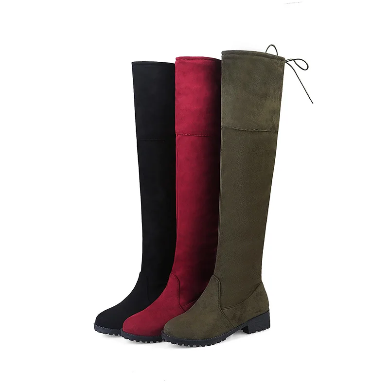Женские ботфорты на плоской подошве молнии с круглым носком|thigh high boots flat|thigh bootshigh