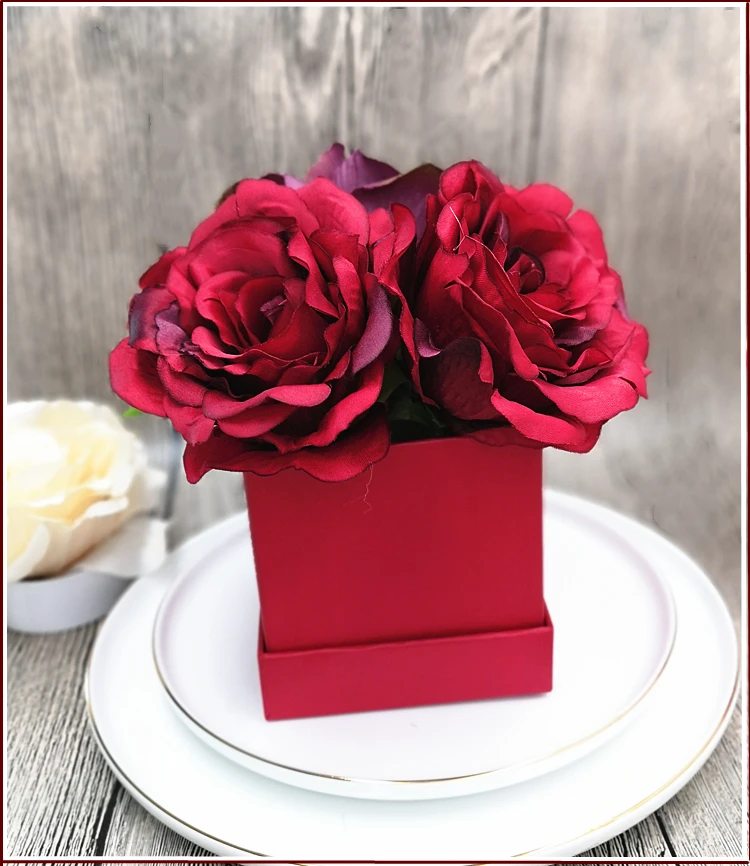 

Mini Square Paper Flower Boxes with Lid Florist Bucket Valentine's Day Rose Present Packaging Box Home Decor Wedding Decoration