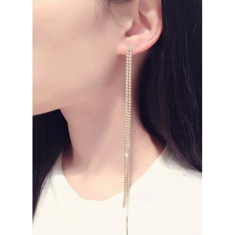 Синий двулучепре слезы преувеличены золото длинные серьги с подвесками из