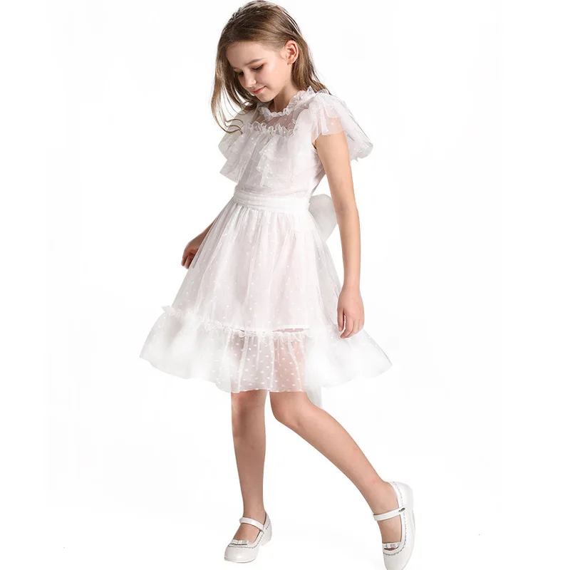 Princess Party Baby Dress White Gown Bow Tulle size 4 5 6 7 8 year Wedding Birthday for Teen Girls | Детская одежда и обувь