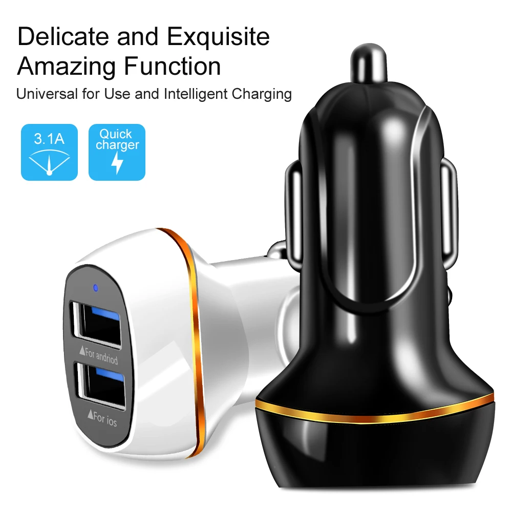 2USB автомобильное зарядное устройство 3.1A Максимальная Быстрая зарядка для iphone 6 6s 7 X plus SE для samsung S6 S7 S8 зарядное устройство для мобильных телефонов и кабель Micro USB
