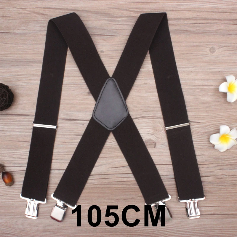 Coffee-105cm 130 см плюс размер подтяжки для тяжелых мужчин брюки с 4 сильными клипсами 5 см широкие подтяжки с x-обратно брюки мужские подтяжки ремень - Цвет: Coffee-105cm