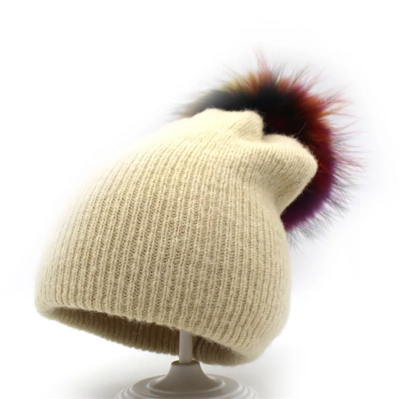 Женская шапка из натурального меха зимние шапки бини для девочек вязаная шарф