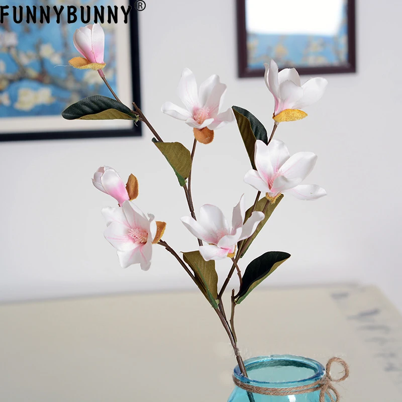 FUNNYBUNNY мини Магнолия свадебное украшение для дома белый шелковые цветы комнатные