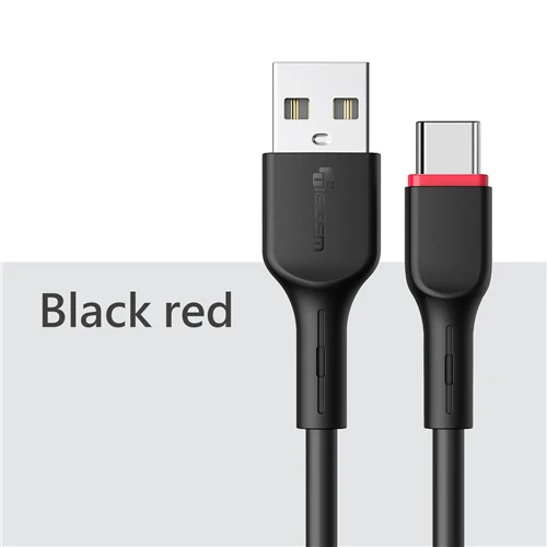 Black Red TIEGEM usb type-C кабель для samsung S9 S8 Быстрая зарядка type-C мобильный телефон зарядный провод USB C кабель для Xiaomi mi9 Redmi note 7 - Цвет: Black Red