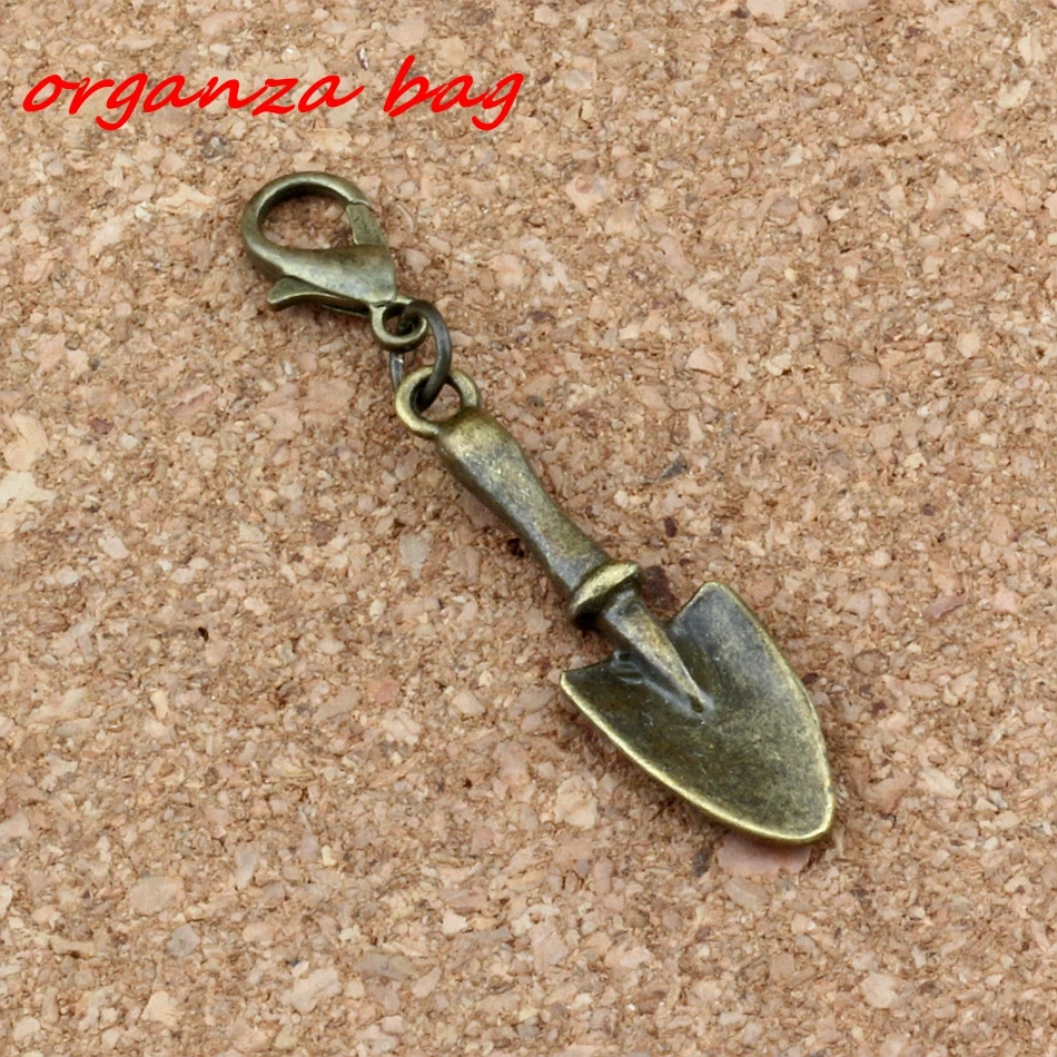 

20Pcs /lots Antique bronze Vintage Shovel Garden Trowel Charm Bead with Lobster clasp Fit Charm Bracelet Jewelry DIY 9.2x45mm