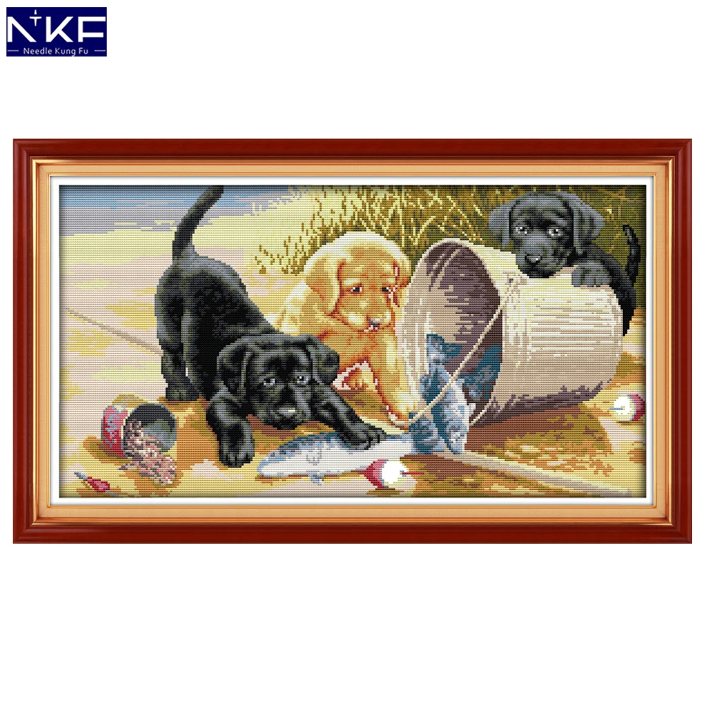 NKF набор крестиков с тремя собачками ручная работа рукоделие вышивка крестиком