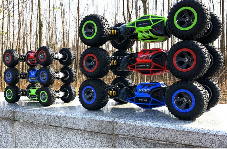 2,4 г четырехколесный привод RC автомобили гусеничный 4WD двухсторонний трюк трансформирующий автомобиль игрушка перезаряжаемый автомобиль подарок на день рождения