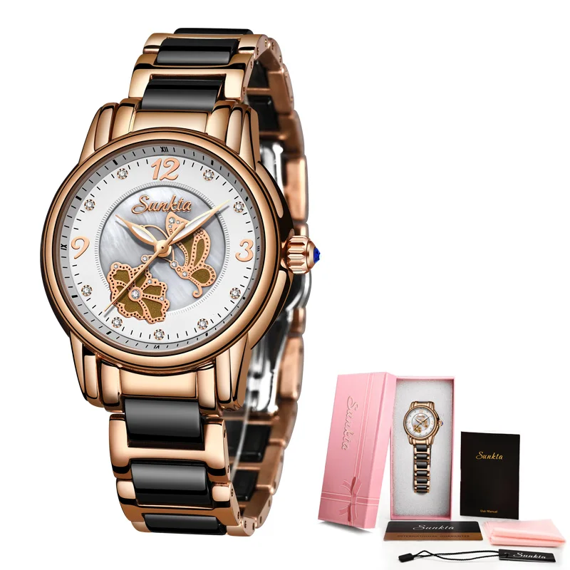 

Relogio Feminino SUNKTA2021 New Listing Rose Gold Women Watches Quartz Watch Ladies Top Brand Luxury Female Watch Girl Clock+Box