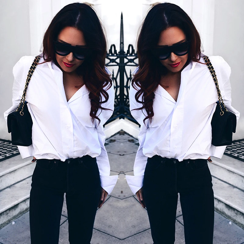 Женская Базовая Блузка с v образным вырезом и длинным рукавом повседневная