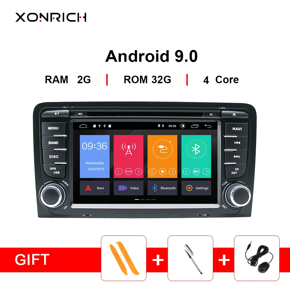 Xonrich автомобильный мультимедийный плеер 2 Din Android 9,0 gps головное устройство для Audi A3 8 P/A3 8P1 3-дверей/S3 RS3 Sportback DVD Радио
