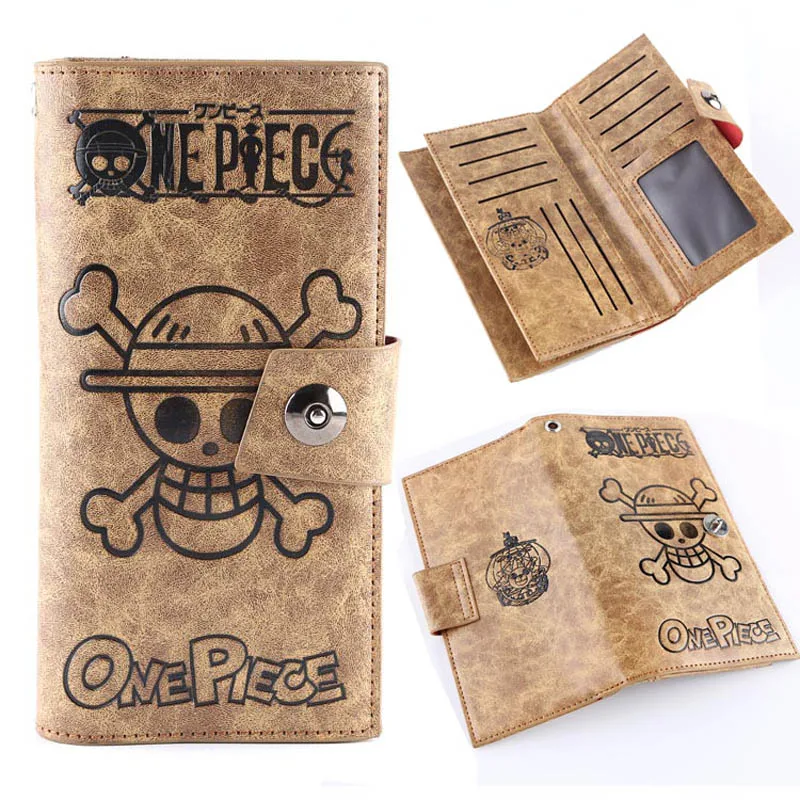 Luffy-Skull Аниме one piece Luffy's Skull хаки Кожезаменитель бумажник Тони Чоппер/Ace/Law длинный держатель для карт кошелек с кнопкой - Цвет: Luffy-Skull