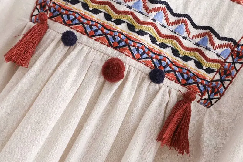 Flabbit Женская Винтажная с круглым вырезом геометрическая вышивка этническое