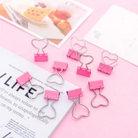 5 pcslot pink clip heart hollow out metal binder clips notes letter paper clip office supplie