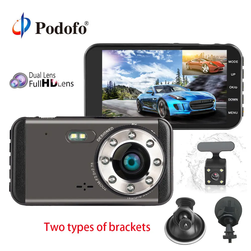 Podofo двойной объектив DVRs Автомобильный видеорегистратор FHD 1080P 4 ''ips экран