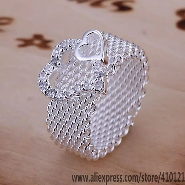 Кольцо женское серебристое в форме сердца R063|double heart ring|heart ringfashion rings |