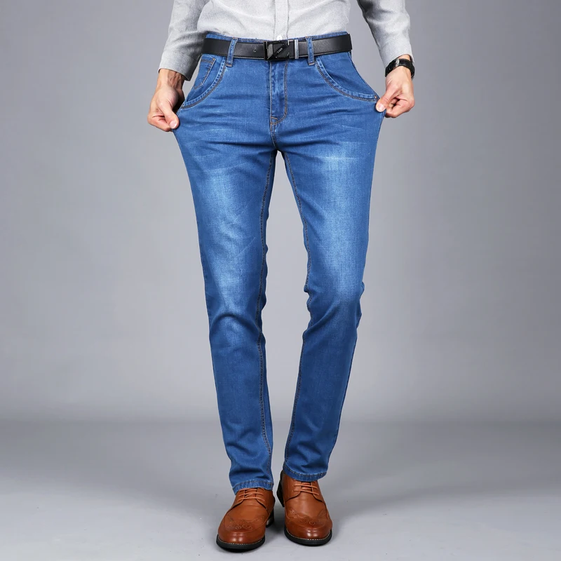 SULEE Brand European American Style Stretch Men Jeans Luxury Men's Denim Trousers Slim Straight Deep blue Gentleman Mens Stretch