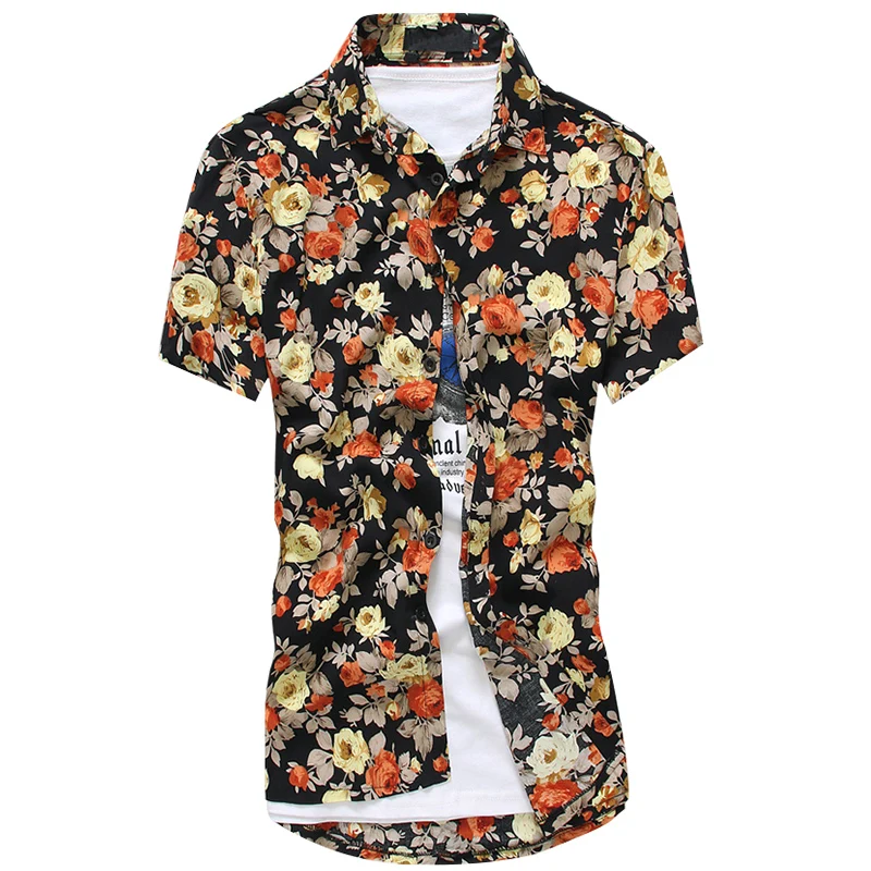 

Men Summer Floral Shirts Smart Casual Dress Shirts New Spring Men Outwear Short Sleeve Slim Shirts Streetwear for Men Size 3XL