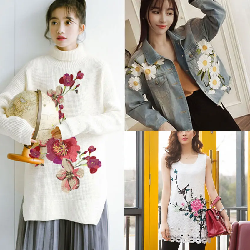 Chinese style embroidery DIY clothing decoration small goods Blossom Peach Red Roses Flower Patches Embroidered Sewing On Patch | Дом и сад