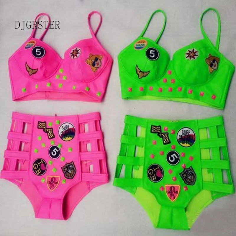 DJGRSTER модное зеленое розовое красное боди Женский сексуальный певец daner костюмы