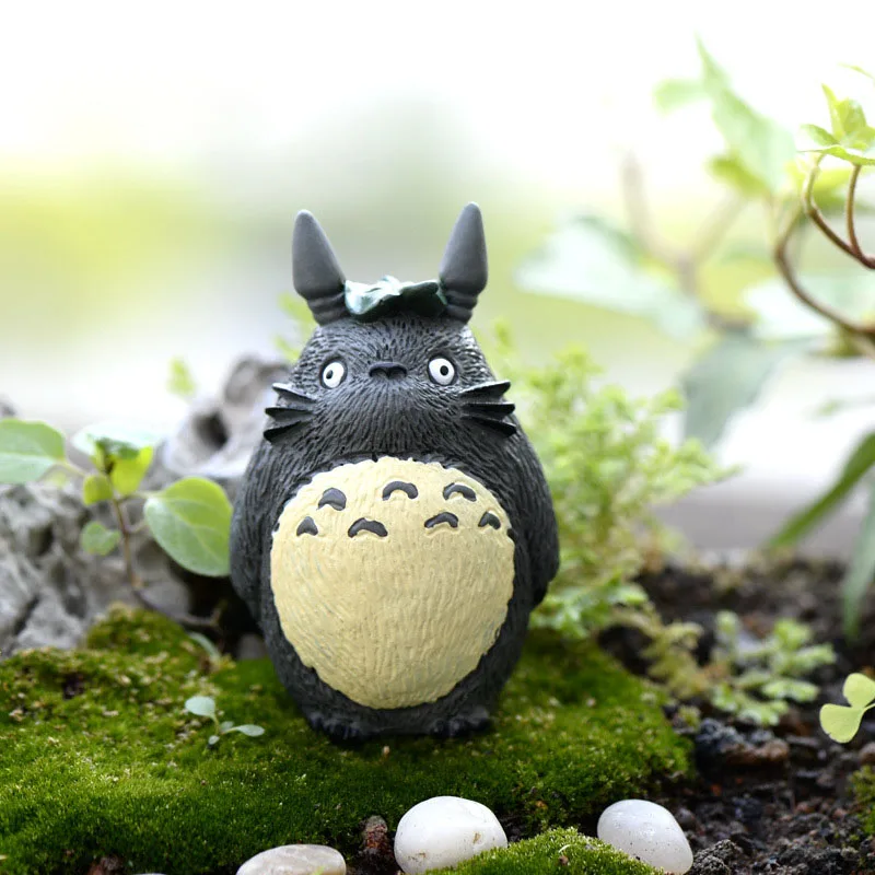 Голова Тоторо с листьями миниатюрные сказочные садовые аксессуары для