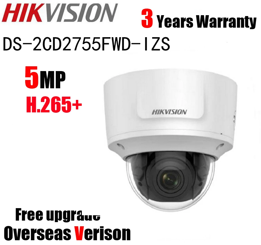 Hikvision ds 2cd2755fwd izs 5mp H.265 + POE IP67 IK10 купольная IP CCTV Камера WDR переменным фокусным сети
