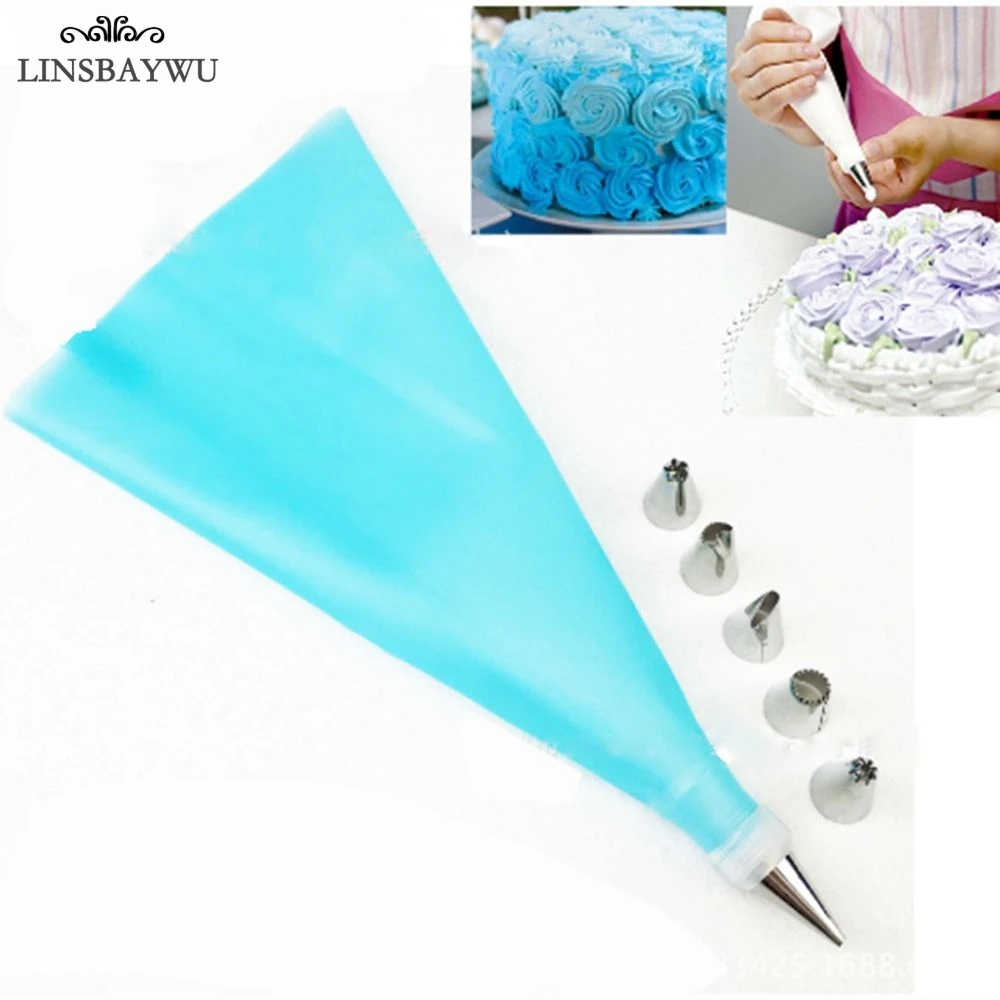8pcs/set Cake Decorating Tools 1pc Silicone Icing Piping Cream Pastry Bag &amp 6 Stainless Russia Steel Nozzle Converter DIY | Дом и сад