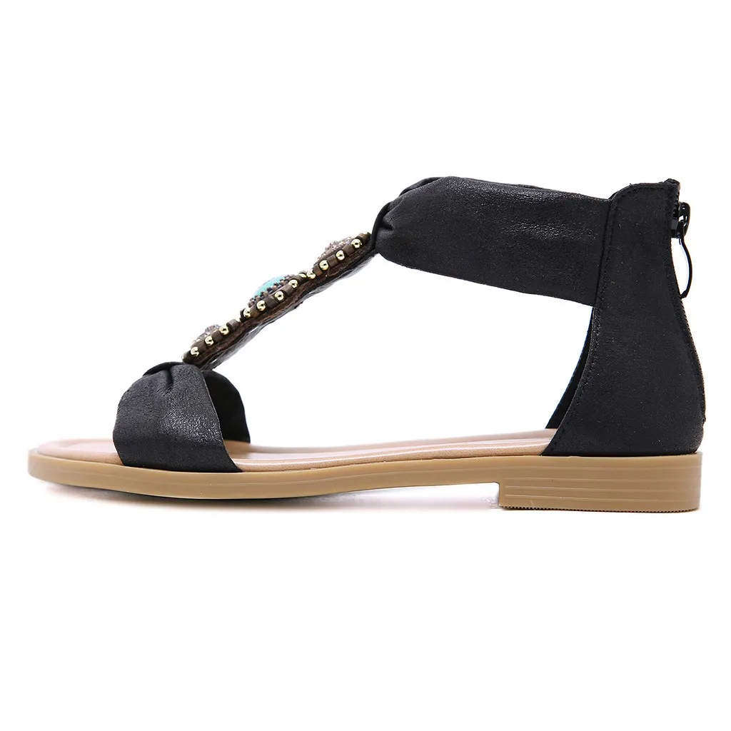 SAGACE; Новинка года; женские босоножки на платформе; chaussures femme; Женская обувь в богемном стиле; Ретро; римские повседневные сандалии на плоской подошве, украшенные жемчугом и кристаллами, на молнии