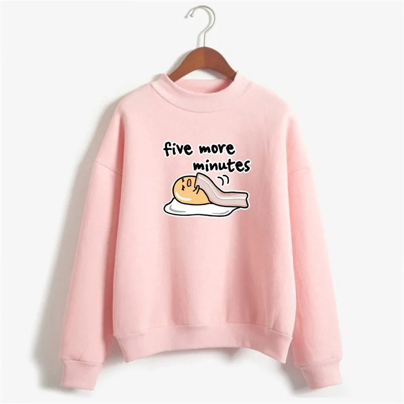 Розовый Японский Харадзюку Kawaii Gudetama толстовки с принтом для женщин ленивый яйцо негабаритных худи забавная осенняя одежда зимние розовые свитшоты - Цвет: Розовый