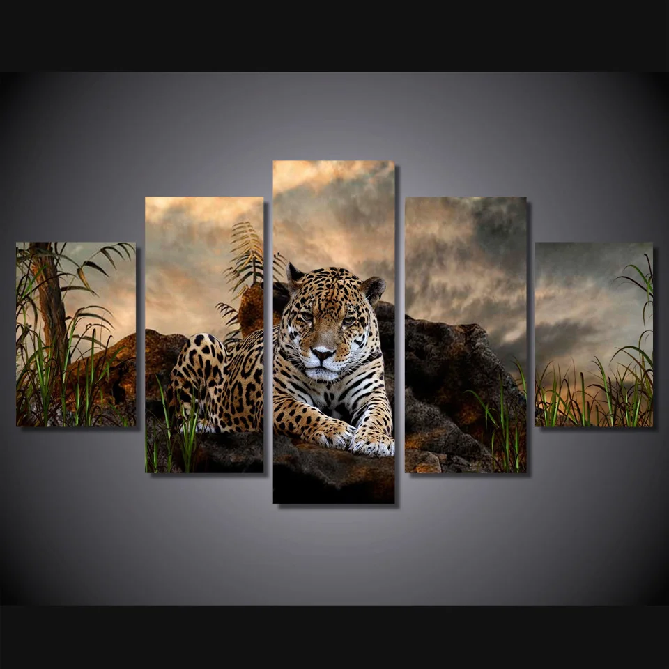 Домашний декор современные картины HD с принтом рамка 5 панелей животные леопарды
