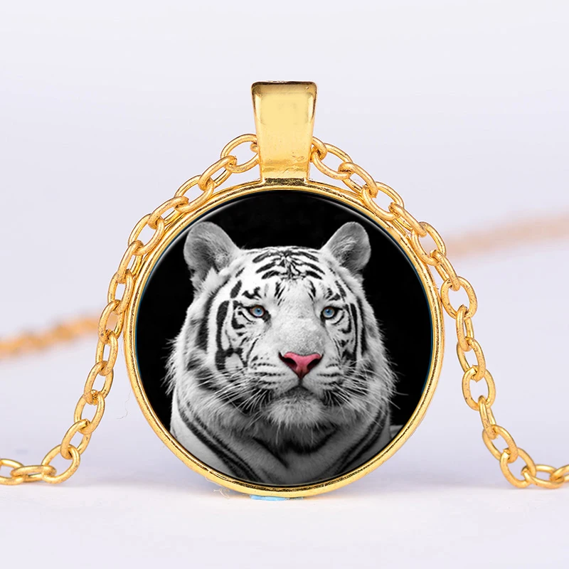 Азиатских голубыми глазами белое ожерелье C подвеской в виде тигра ручной работы