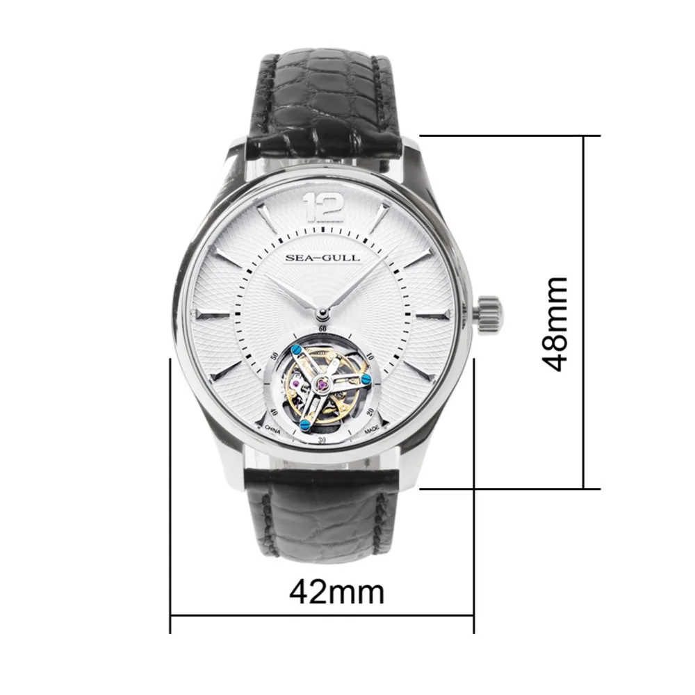 Часы Seagull ST8240W Tourbillon серия буквы Guilloche ручные ветреные из аллигаторной кожи