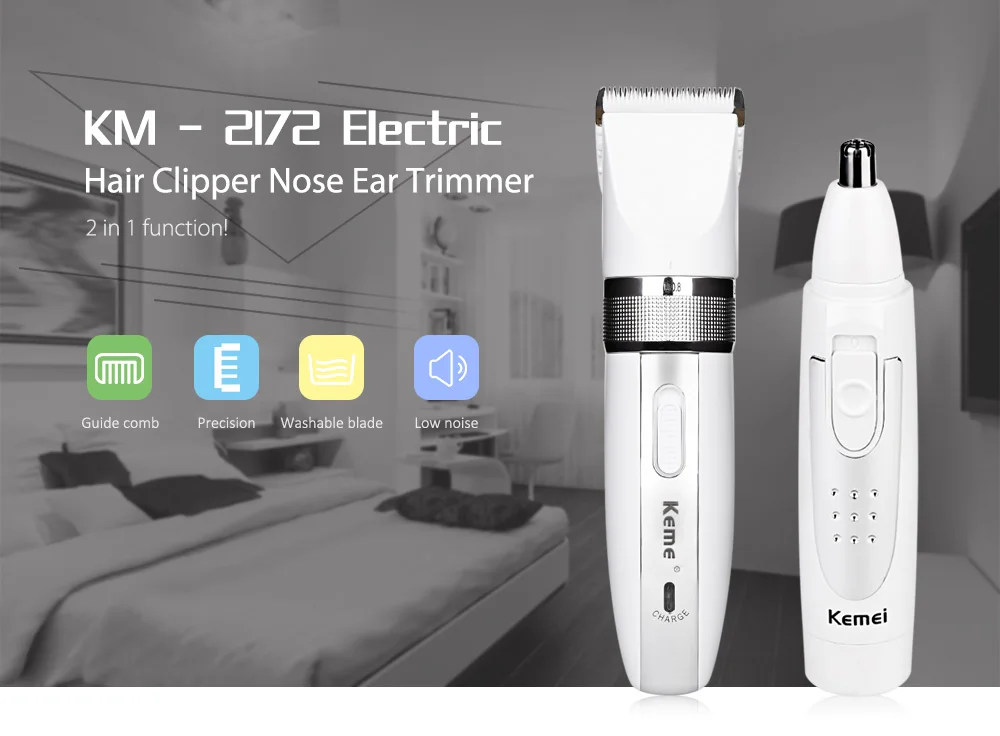 Kemei KM - 2172 2 в 1 электрический триммер для волос и носа/ушей