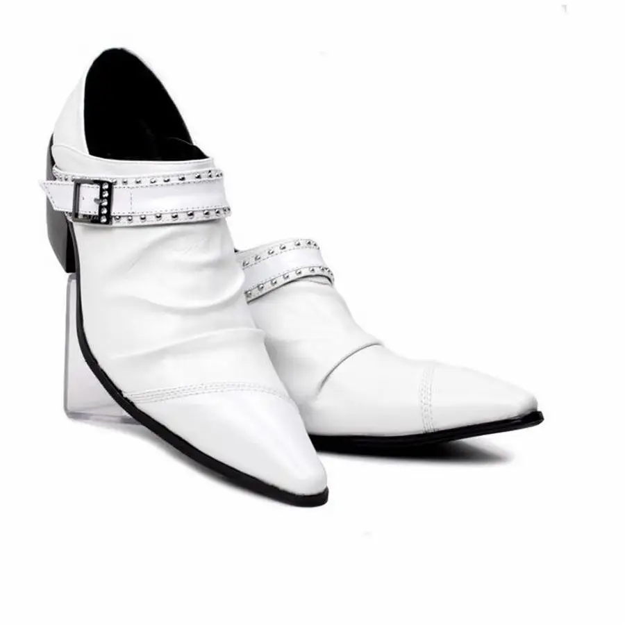 2017 Top Quality Genuine Leather Men Dress Shoes Business Casual For Classical Thick High Heels Rivets Buckle | Обувь
