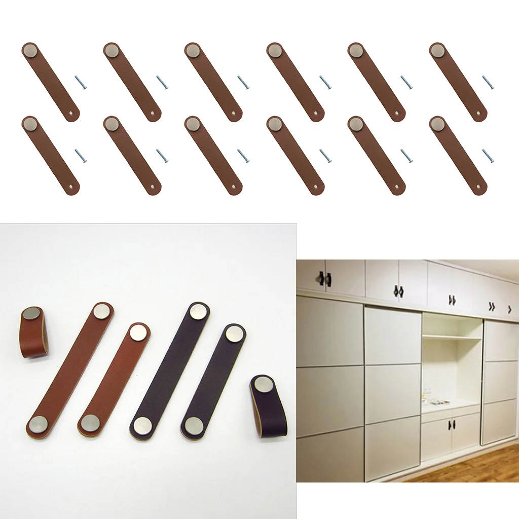 

12x Handmade Leather Suitcase Handle Drawer Cabinet Leather Handle Pulls Knob