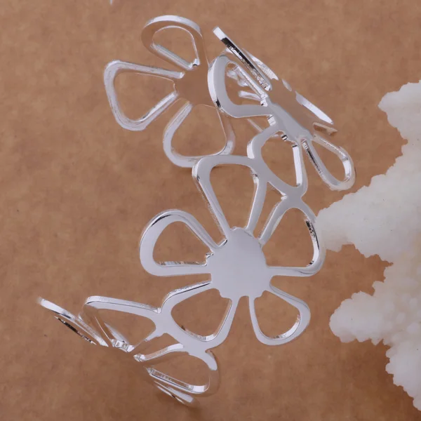 Роскошные модные ювелирные изделия Большой цветок браслет 925 посеребренный