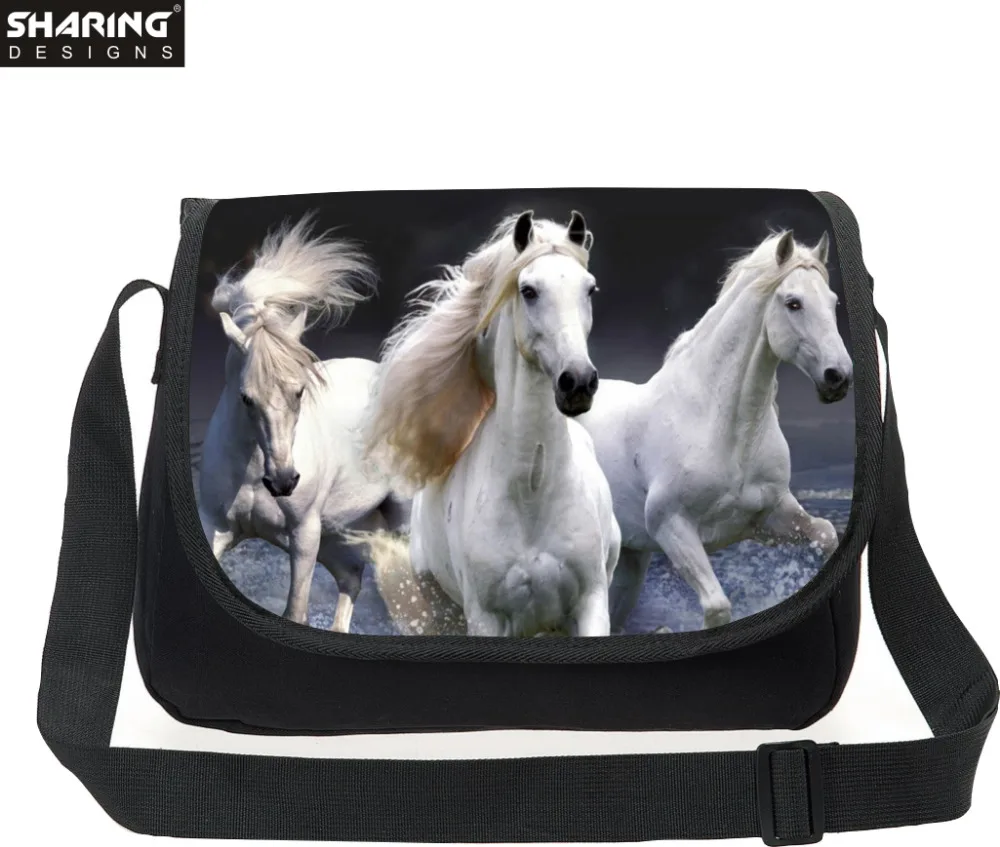 Вместительные дизайнерские сумки-мессенджеры с принтом лошадей для девочек