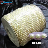 50mroll 4mm flat back plastic pearl trim ivory white abs half round pearls beads string for wedding clothes decorative