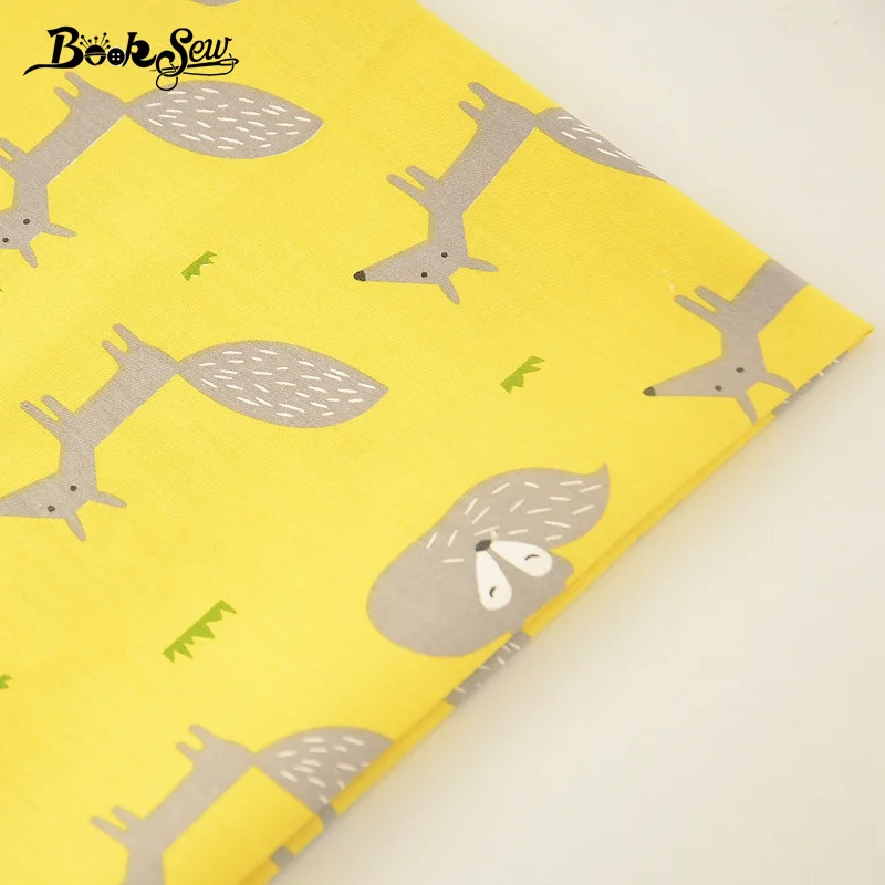 Booksew 100% хлопчатобумажная ткань саржевая Желтая Мягкая лиса мультяшный дизайн