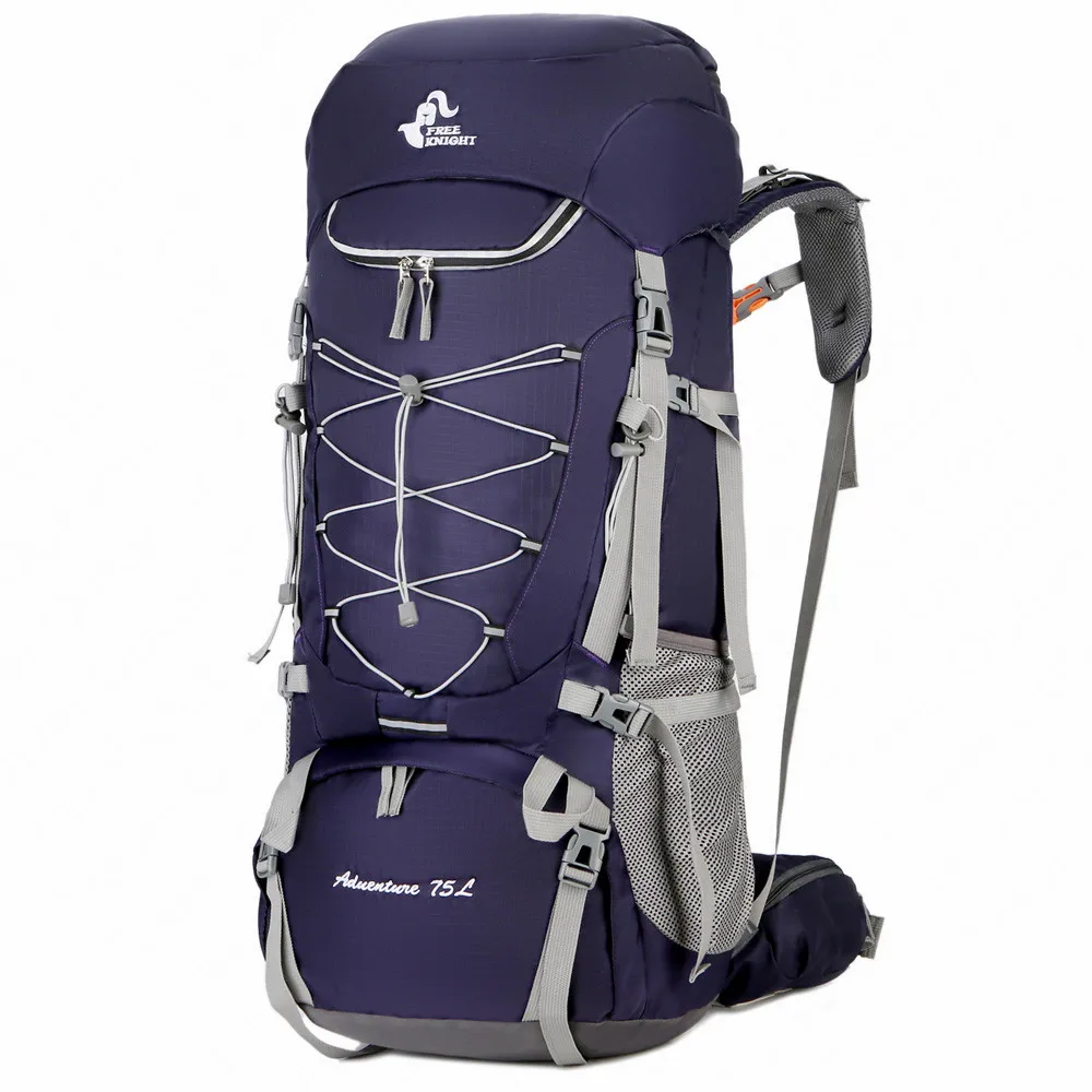 Purple 75L Открытый походный рюкзак, рюкзак из алюминиевого сплава с внешней рамой, спортивный рюкзак из нейлона, водонепроницаемый рюкзак для путешествий - Цвет: Purple