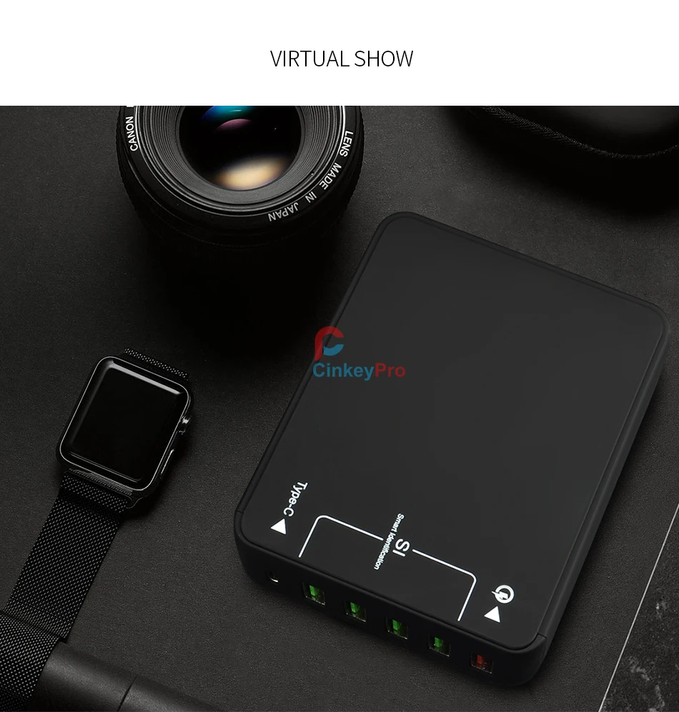 CinkeyPro Быстрая зарядка 3,0 5-портовое USB зарядное устройство для iPhone samsung iPad с type C 5 V 9A мобильный телефон Быстрая зарядка настенный адаптер
