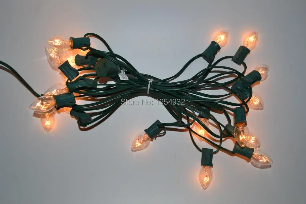 Incandescent Type C7 Light String Green or White SPT-1 Cable 20 sockets with PCs Bulb Fused Plug End to Connection | Дом и сад