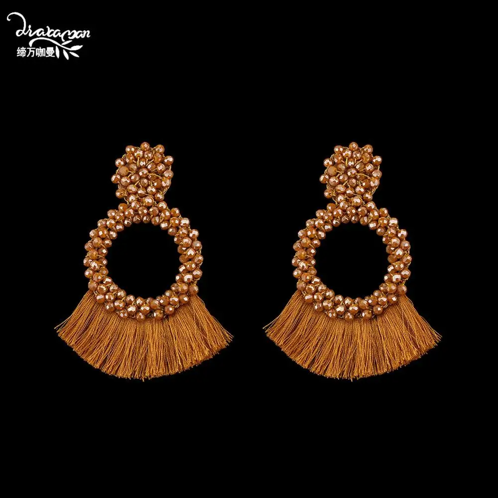brown Dvacaman Boho кисточки бахрома висячие серьги женские Ручной работы Бусины Большие Подвески серьги большие массивные ювелирные изделия Аксессуары для ушей - Окраска металла: brown
