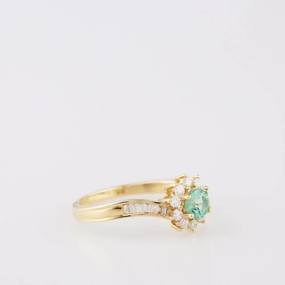 LASAMERO 0.35CT круглая форма натуральный изумруд алмаз акценты арт-деко цветочный стиль 18 К желтое золото обручальное свадебное кольцо