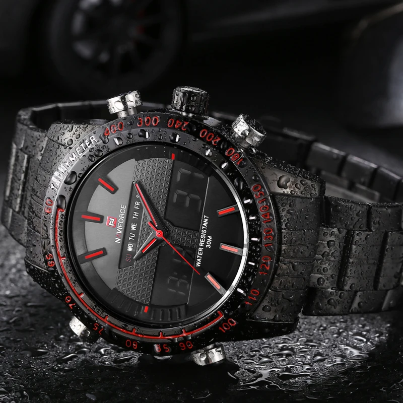 Часы мужские NAVIFORCE 9024 роскошные брендовые полностью Стальные кварцевые часы