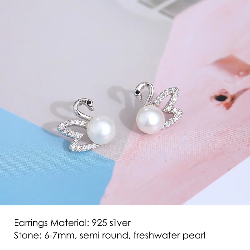 DMSFP122-3 Серьги-гвоздики DAIMI Silver Swan 6-7 мм белые серьги розовый пресноводный жемчуг - Цвет камня: DMSFP122-3